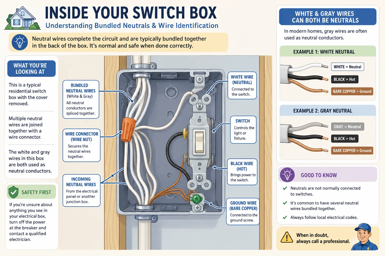 Identifying neutral wire bundle inside a residential switch box