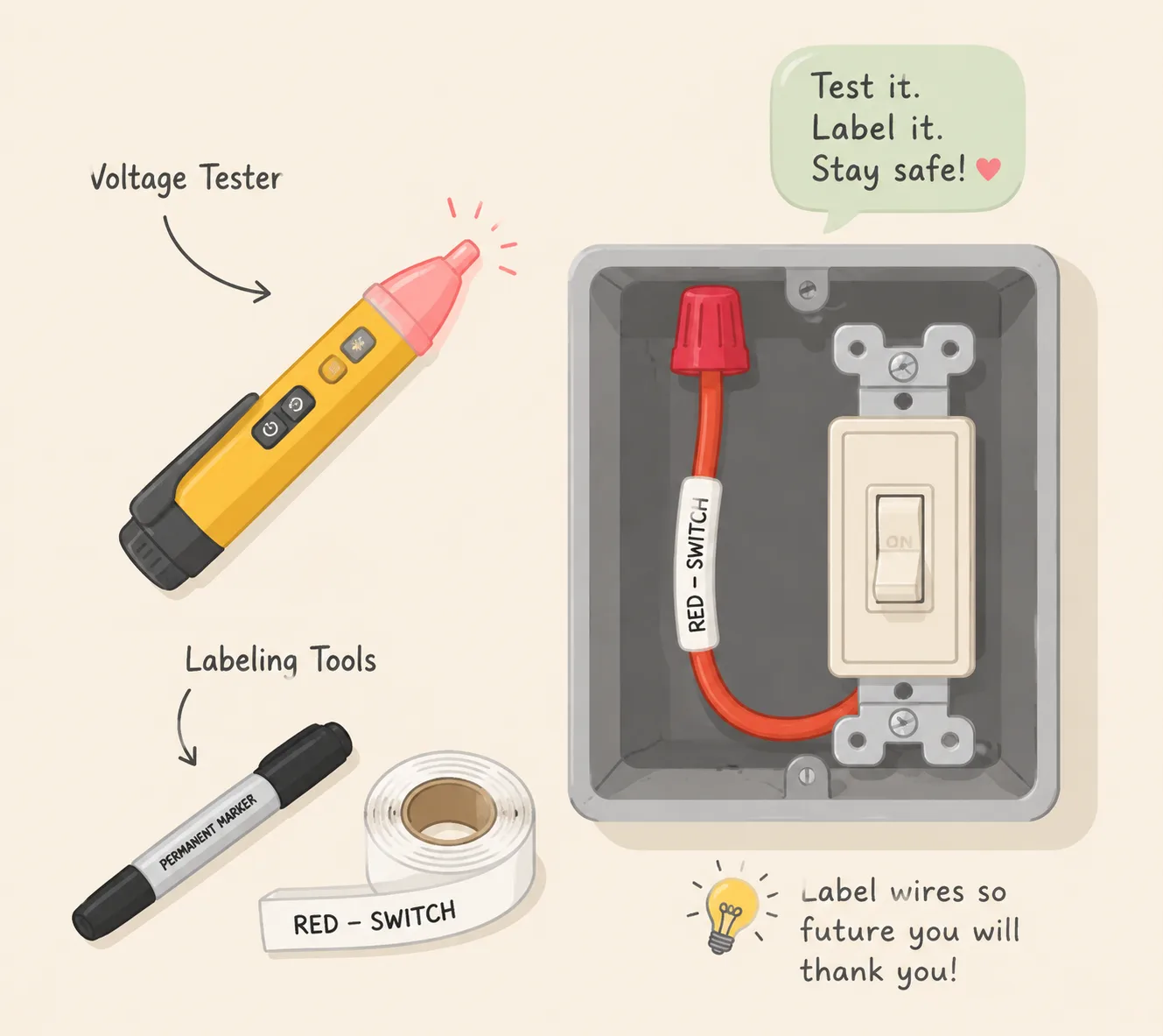 Tools for safely identifying red wires in a switch box