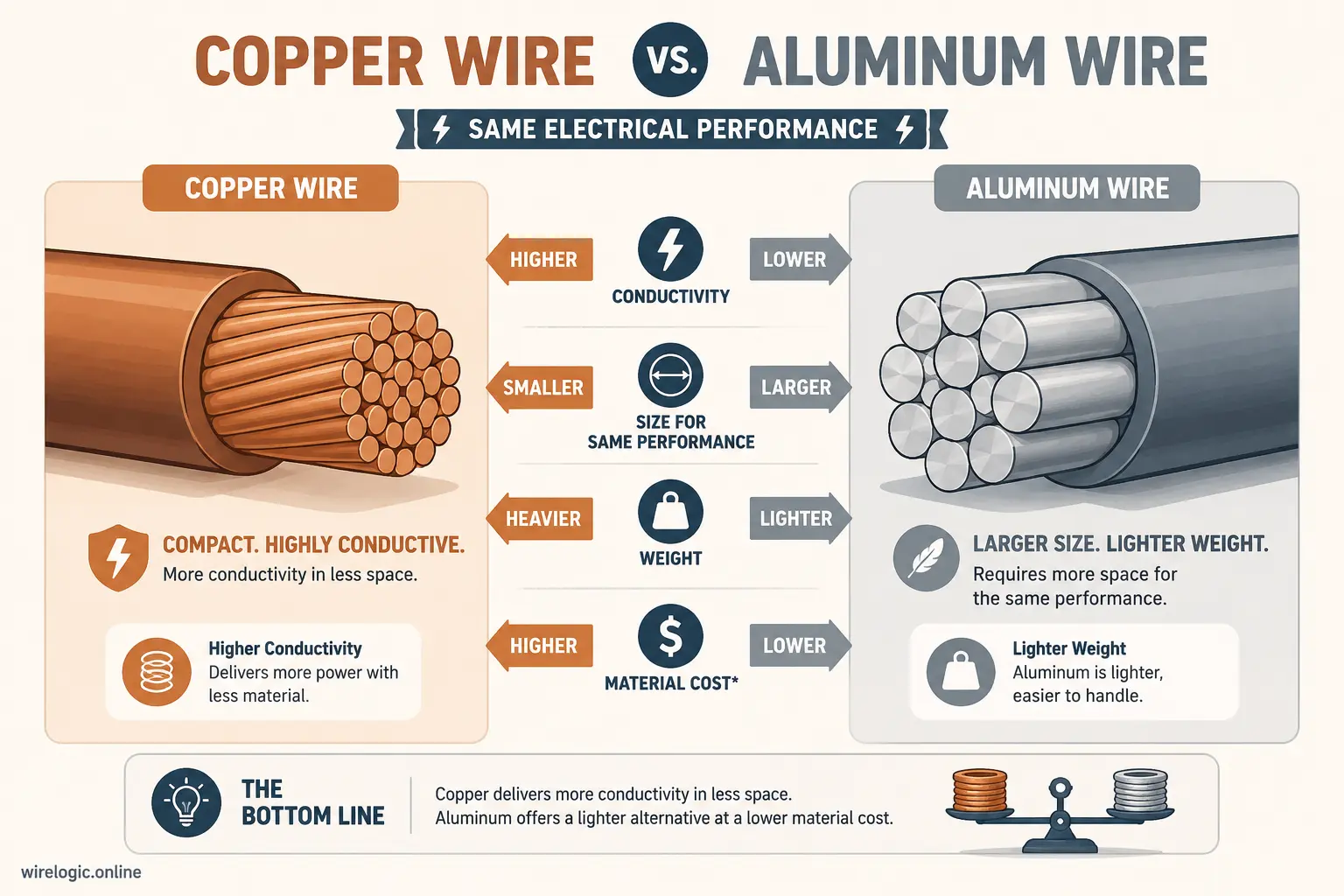 Stylized copper and aluminum wire comparison