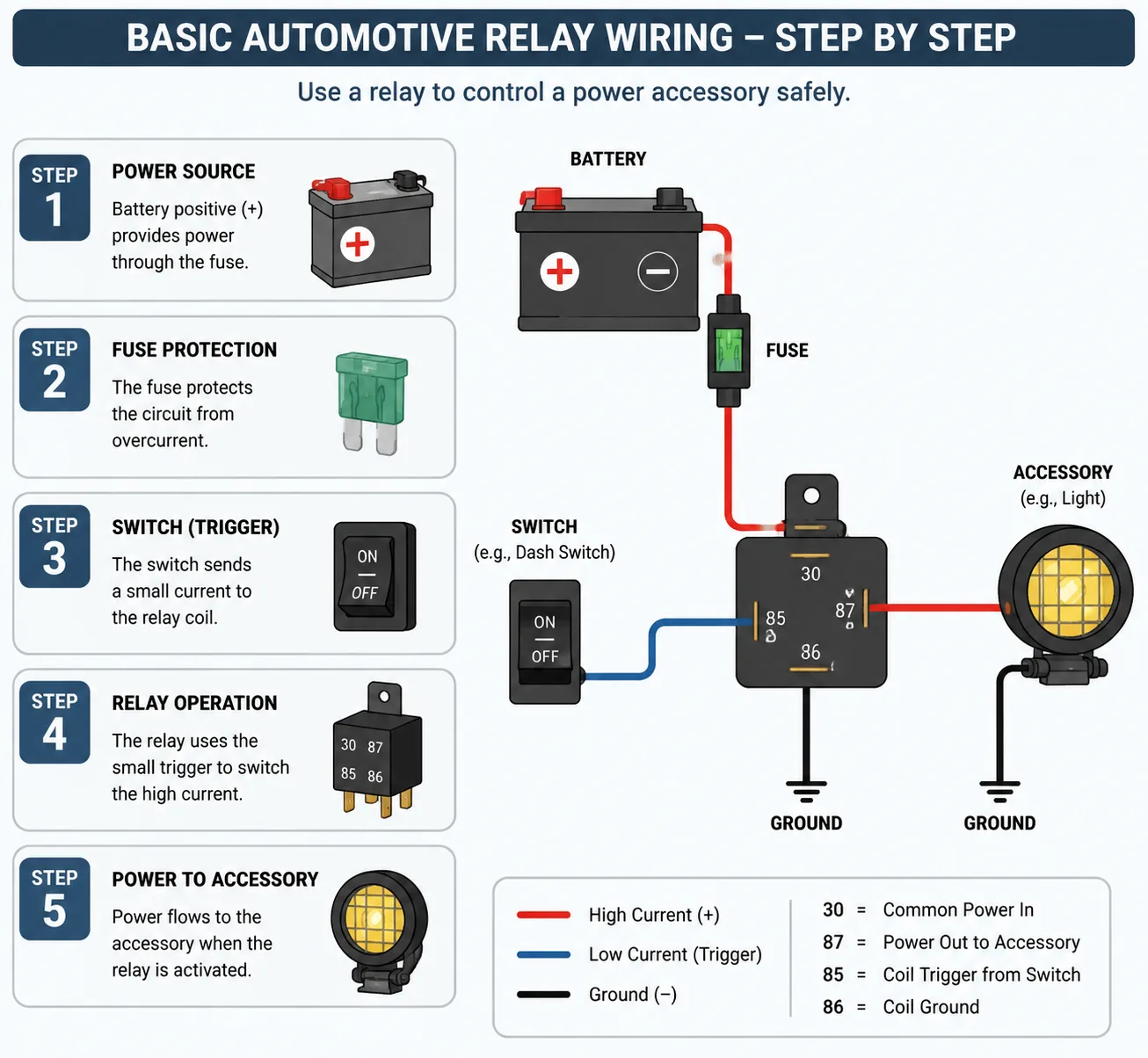 Step by step relay wiring for basic setup