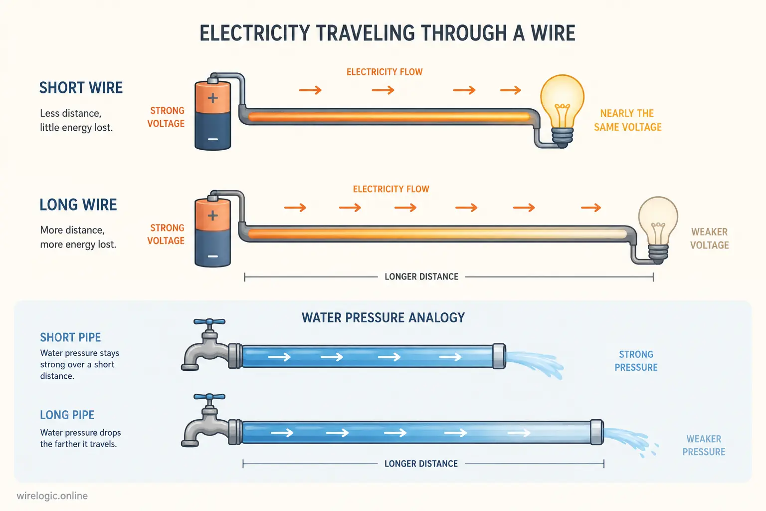 Diagram showing voltage drop over long electrical run