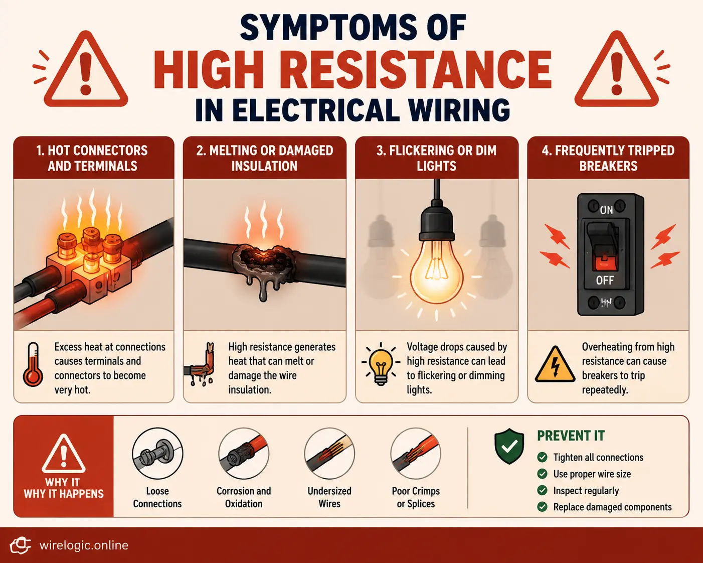 Illustration of overheating wires and electrical faults symptoms