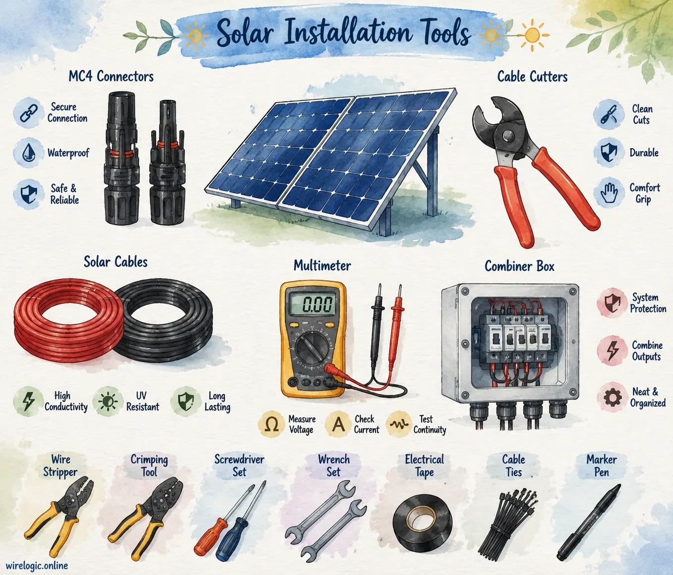 Tools and components for parallel solar panel wiring
