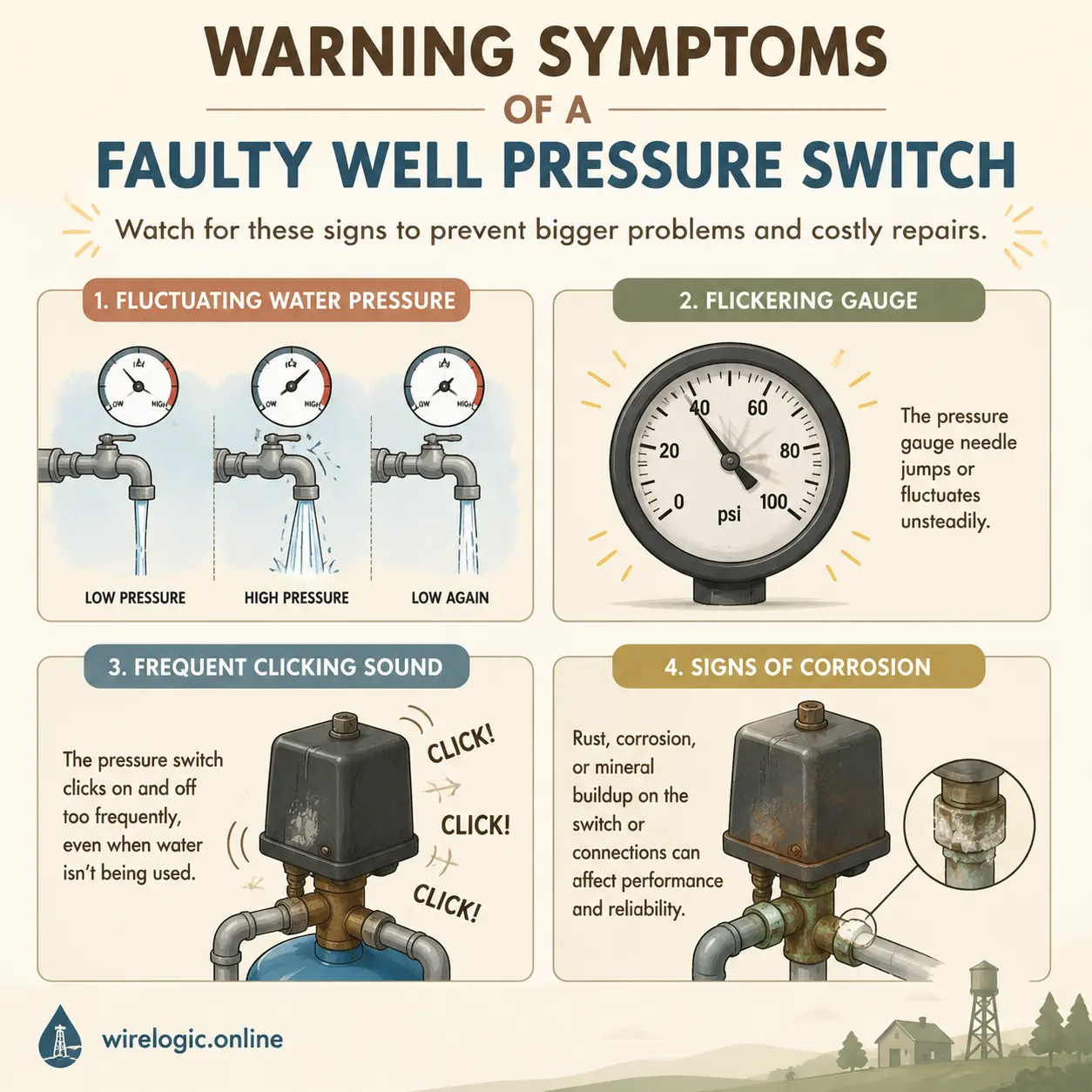 Illustration of warning signs of faulty well pressure switch
